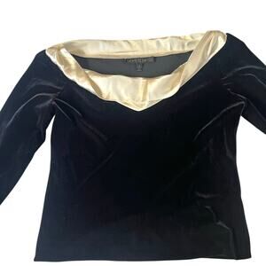 Lafayette 148 New York Black Velvet Blouse with Ivory Satin Collar